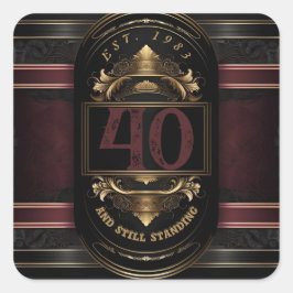 Adesivo Quadrado Aniversário Personalizado Vintage Preto Dourado Bo