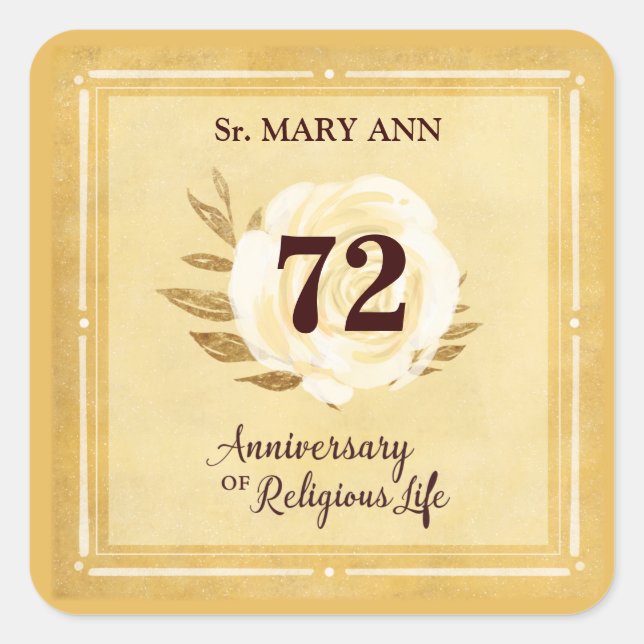 Adesivo Quadrado Aniversário personalizável da freira religiosa (Frente)