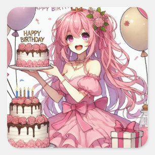 Adesivo Quadrado Aniversário Rosa