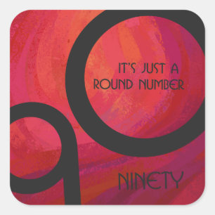 Adesivo Quadrado Aniversário Vermelho de 90 Décadas