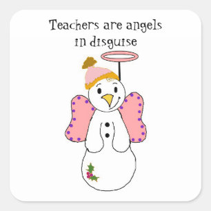 Adesivo Quadrado Anjo Boneco de Neve Com Mensagem de Professor