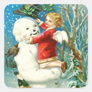 Adesivo Quadrado Anjo Boneco de Neve Trevo de Quatro Folhas