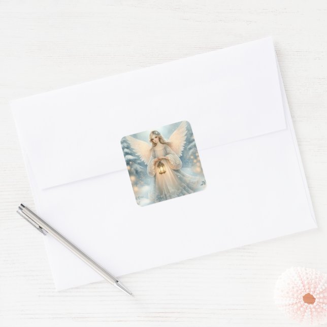 Adesivo Quadrado Anjo Celestial de Inverno Lanterna da Graça (Envelope)