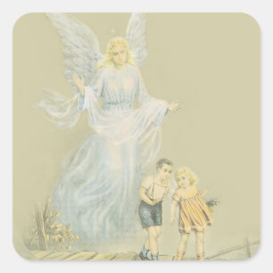 Adesivo Quadrado Anjo-da-guarda que olha sobre as crianças