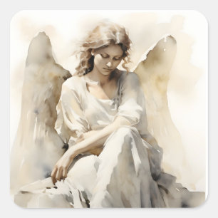 Adesivo Quadrado Anjo da Morte Simpatia Perda Luto Arte Aquarela