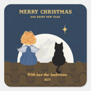Adesivo Quadrado Anjo de bebê dourado azul de Natal