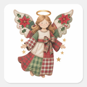 Adesivo Quadrado Anjo de Natal com Estrelas Douradas