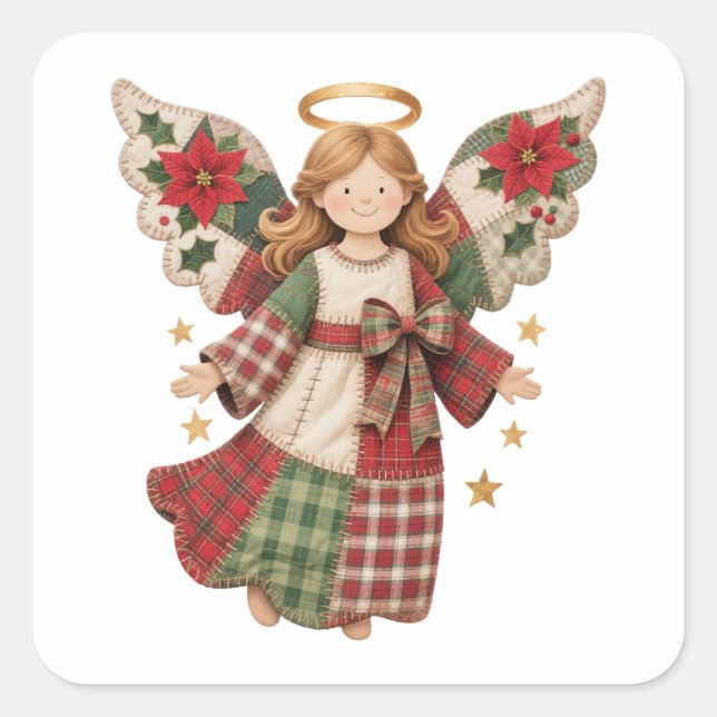 Adesivo Quadrado Anjo de Natal com Estrelas Douradas (Frente)
