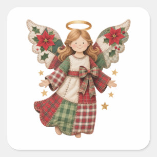 Adesivo Quadrado Anjo de Natal com Estrelas Douradas