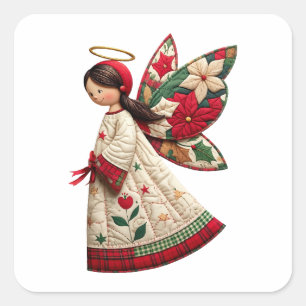 Adesivo Quadrado Anjo de Natal com Flores de Festa