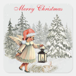 Adesivo Quadrado Anjo de Natal Vintage e Coelho