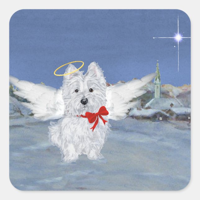 Adesivo Quadrado Anjo de Natal Westie (Frente)