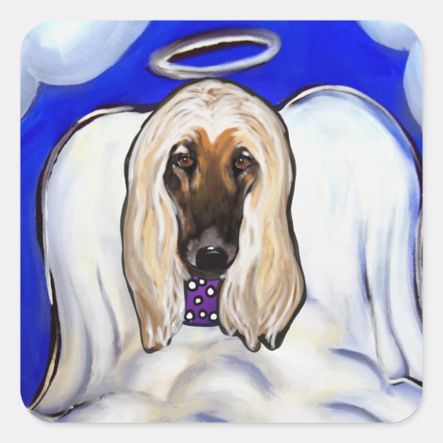 Adesivo Quadrado Anjo do Afghan Hound (Frente)