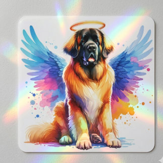 Adesivo Quadrado Anjo do Cão Leonberger em Aquarela