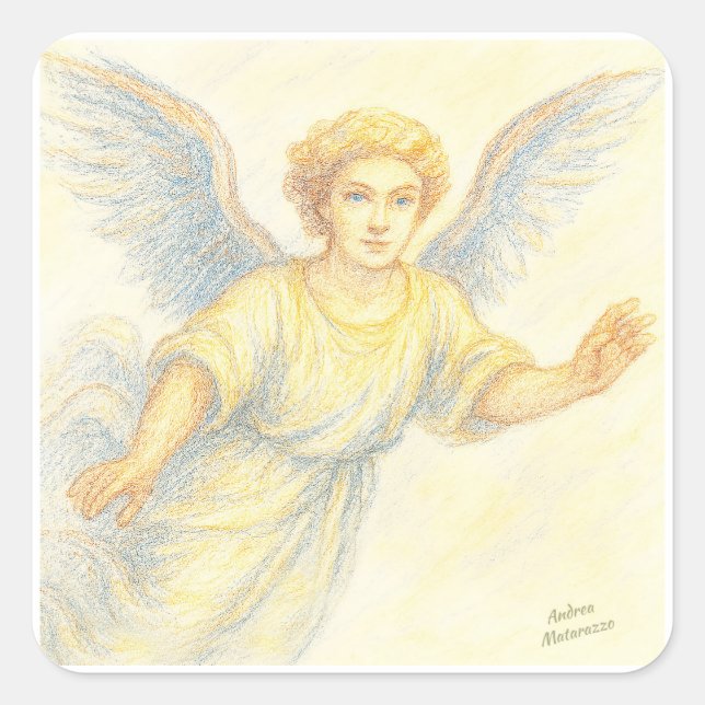 Adesivo Quadrado Anjo em voo com um sorriso (Frente)