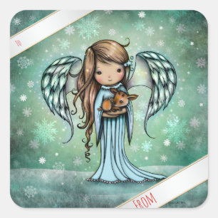 Adesivo Quadrado Anjo segurando arte ilustrada de cervo