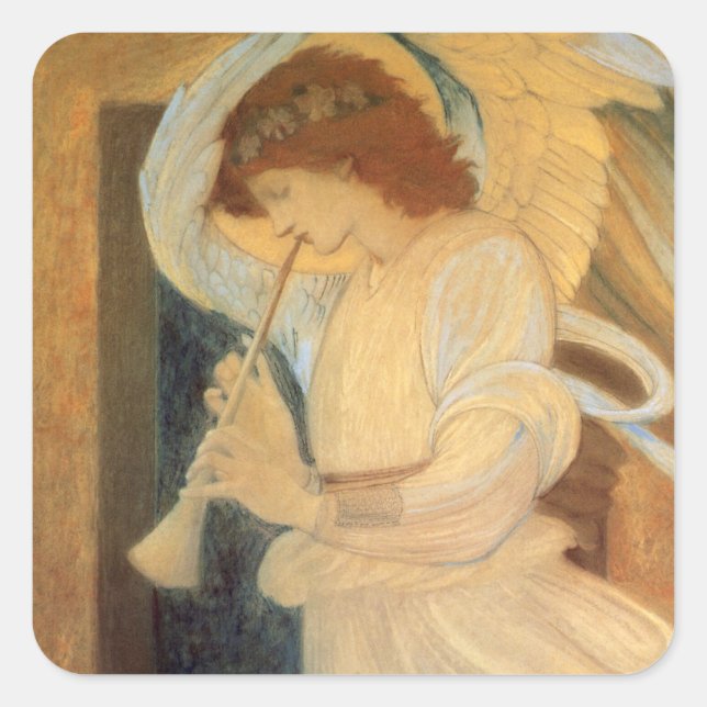 Adesivo Quadrado Anjo tocando Flageolet por Burne Jones (Frente)