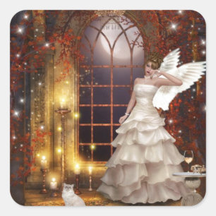 Adesivo Quadrado Anjo Triste com Gatinho