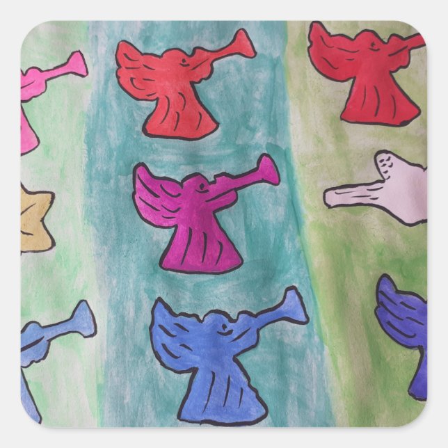 Adesivo Quadrado Anjos de Natal com trompetes (Frente)