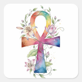 Adesivo Quadrado Ankh Sacred Premium Sticker Watercolor