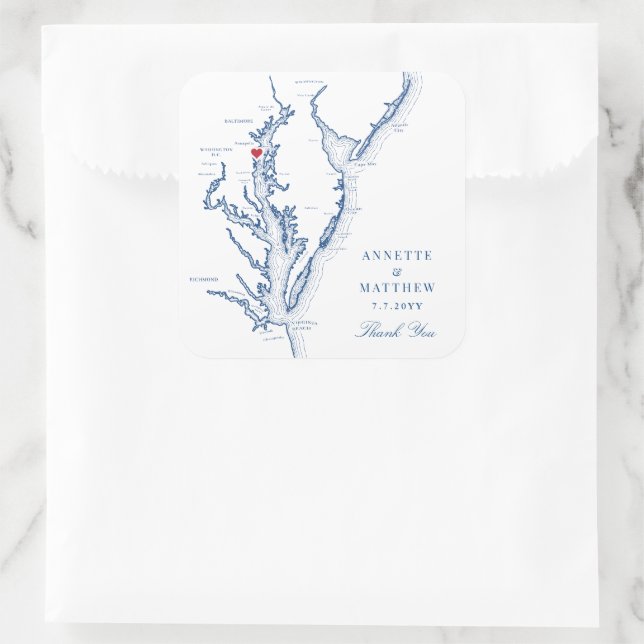 Adesivo Quadrado Annapolis Chesapeake Bay Map Marinho Favor do Casa (Bolsa)