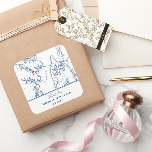 Adesivo Quadrado Annapolis Kent Island Map Marinho Weding Favor (Presentear)