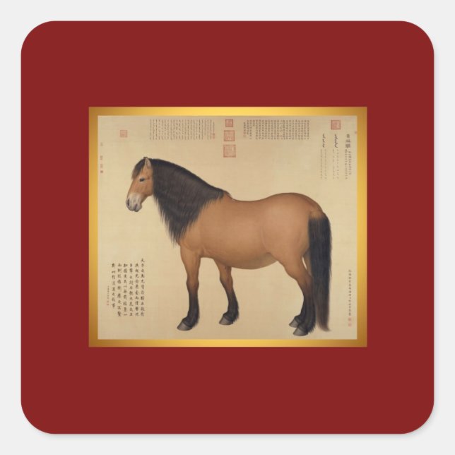 Adesivo Quadrado Ano do Vinheta Quadrado de Ano Novo da China Caval (Frente)