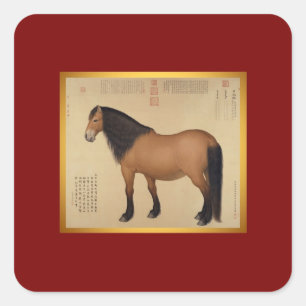 Adesivo Quadrado Ano do Vinheta Quadrado de Ano Novo da China Caval
