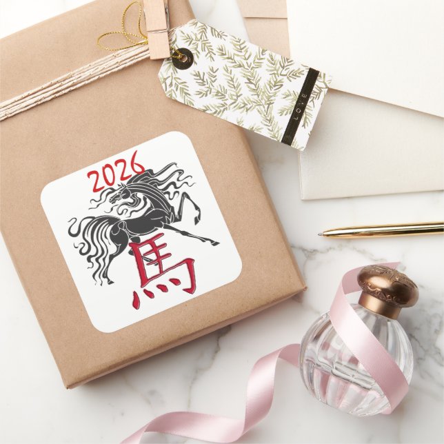 Adesivo Quadrado Ano Negro Vermelho do Cavalo (Presentear)