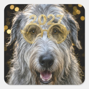 Adesivo Quadrado Ano Novo 2027 Irish Wolfhound