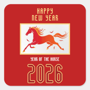 Adesivo Quadrado Ano Novo Cavalo Chinês Moderno 2026