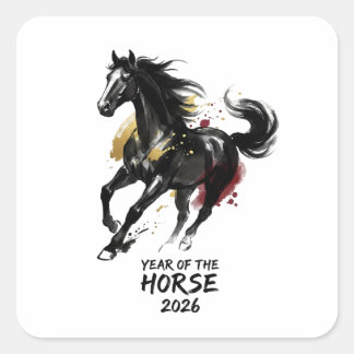 Adesivo Quadrado Ano Novo Chinês 2026 Arte do Cavalo
