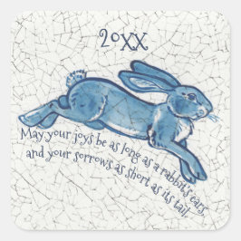Adesivo Quadrado Ano Novo Coelho Azul Rabbit Delft Dedham Data