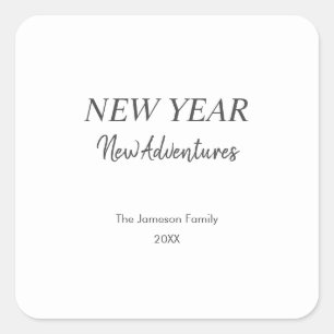 Adesivo Quadrado Ano Novo Novas Aventuras Férias Minimal Branco