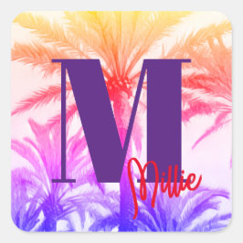 Adesivo Quadrado anos 80 retrógrado da palmeira tropical de férias