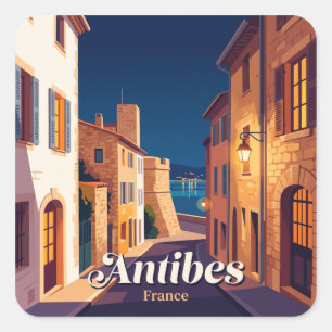 Adesivo Quadrado Antiga Cidade de Antibes à Noite França