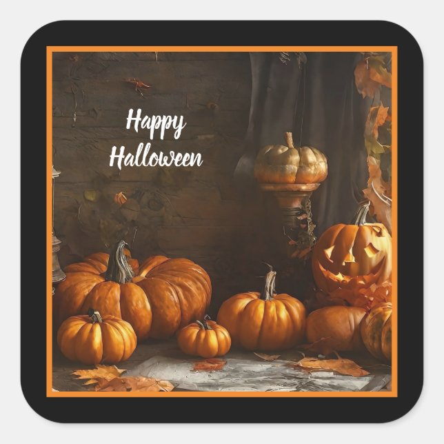 Adesivo Quadrado Antiga Coleção de Halloween Feliz (Frente)