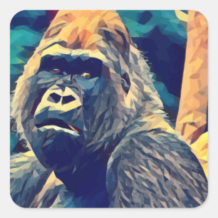 Adesivo Quadrado Antiga Gorilla Original Abstrato, Arte da selva