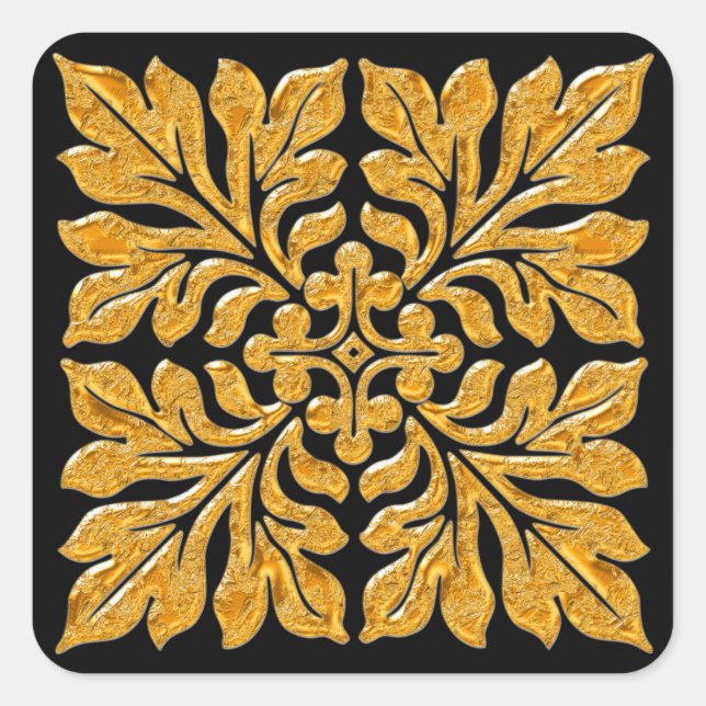 Adesivo Quadrado Antigo azulejo inglês brilhante ouro brilhante (Frente)