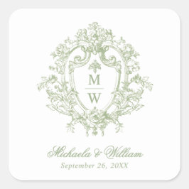 Adesivo Quadrado Antigo Brasão Monogramático de Casamento Regência