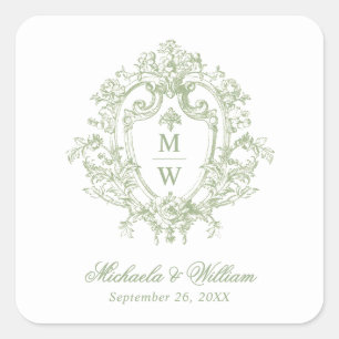 Adesivo Quadrado Antigo Brasão Monogramático de Casamento Regência