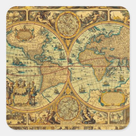 Adesivo Quadrado Antigo mapa do Mundo da Vintage ilustrado