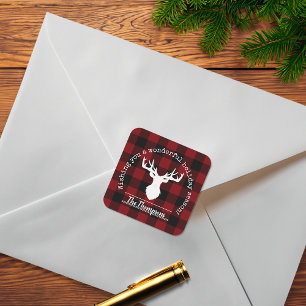 Adesivo Quadrado Antílope de Natal com Chifre de Veado Xadrez Verme