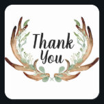 Adesivo Quadrado Antler e Vine Watercolor Obrigado<br><div class="desc">Por Honey & Birch Studios</div>