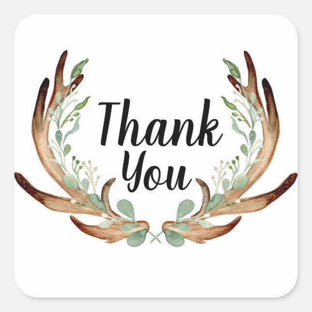Adesivo Quadrado Antler e Vinha Agradeço em aquarela (Frente)