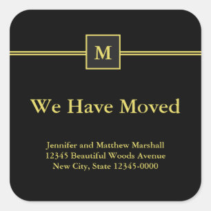 Adesivo Quadrado Anúncio de Movimentação Dourada de Monograma Preto