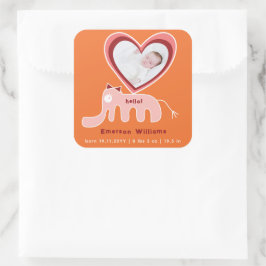 Adesivo Quadrado Anúncio de Nascimento da Bebê Elefante Laranja Ros