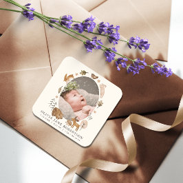 Adesivo Quadrado Anúncio de Nascimento de Animais da Floresta de Bo