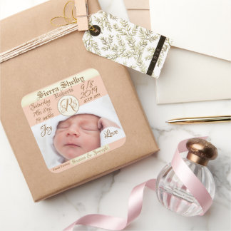 Adesivo Quadrado Anúncio de Nascimento de Bebê Personalizado com Es