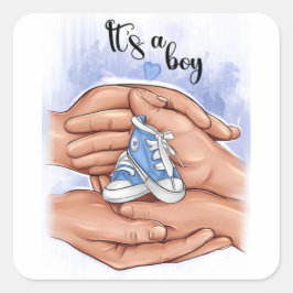 Adesivo Quadrado Anúncio de Novo Bebê – Pais Segurando o Bebê 👣